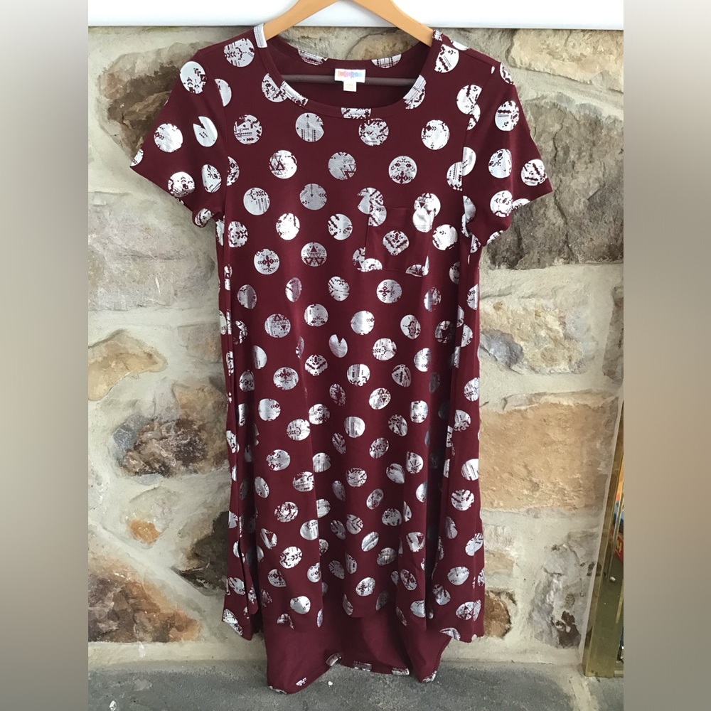 Lularoe Carly Burgundy Polka Dot T-Shirt Dress nwot #16